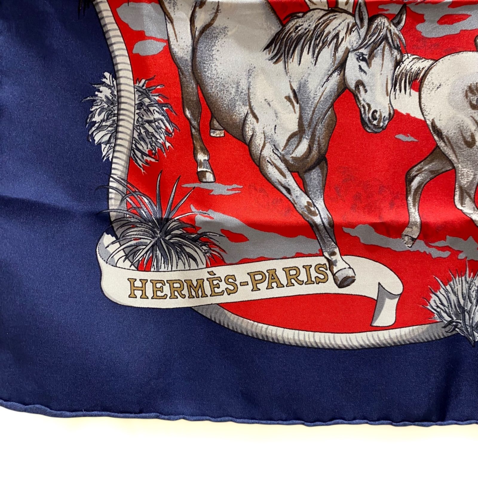 エルメス カレ90 LES MUSTANGS 野生馬 シルクスカーフ HERMES AC0080