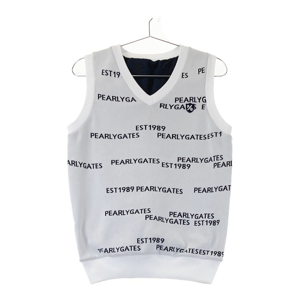 サイズ 0 PEARLY GATES パーリーゲイツ モデル リバーシブル Vネックベスト ロゴ 総柄 ホワイト系 ゴルフウェア レディース ストスト