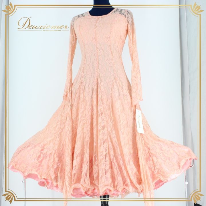 社交ダンス 衣装 ドレス ワンピース パーティ衣装 女性用 レディース オールシーズン Leirena レイリーナ 花柄 レース フロート フェミニン コーラルピンク 軽やか 流れる 機能的 デザイン 上品 春夏秋冬 結婚式 二次会