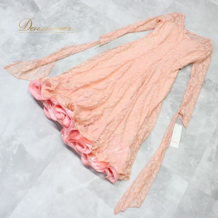 社交ダンス 衣装 ドレス ワンピース パーティ衣装 女性用 レディース オールシーズン Leirena レイリーナ 花柄 レース フロート フェミニン コーラルピンク 軽やか 流れる 機能的 デザイン 上品 春夏秋冬 結婚式 二次会 LLC-HASEGAWATOSO_COM