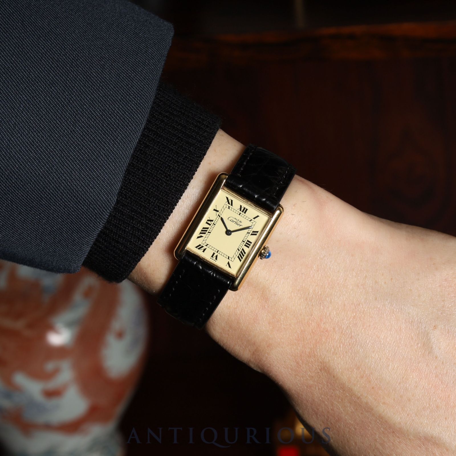 カルティエ マストタンク LM 手巻き SV 925 革 尾錠 GP アイボリーローマン文字盤 オーバーホール済み