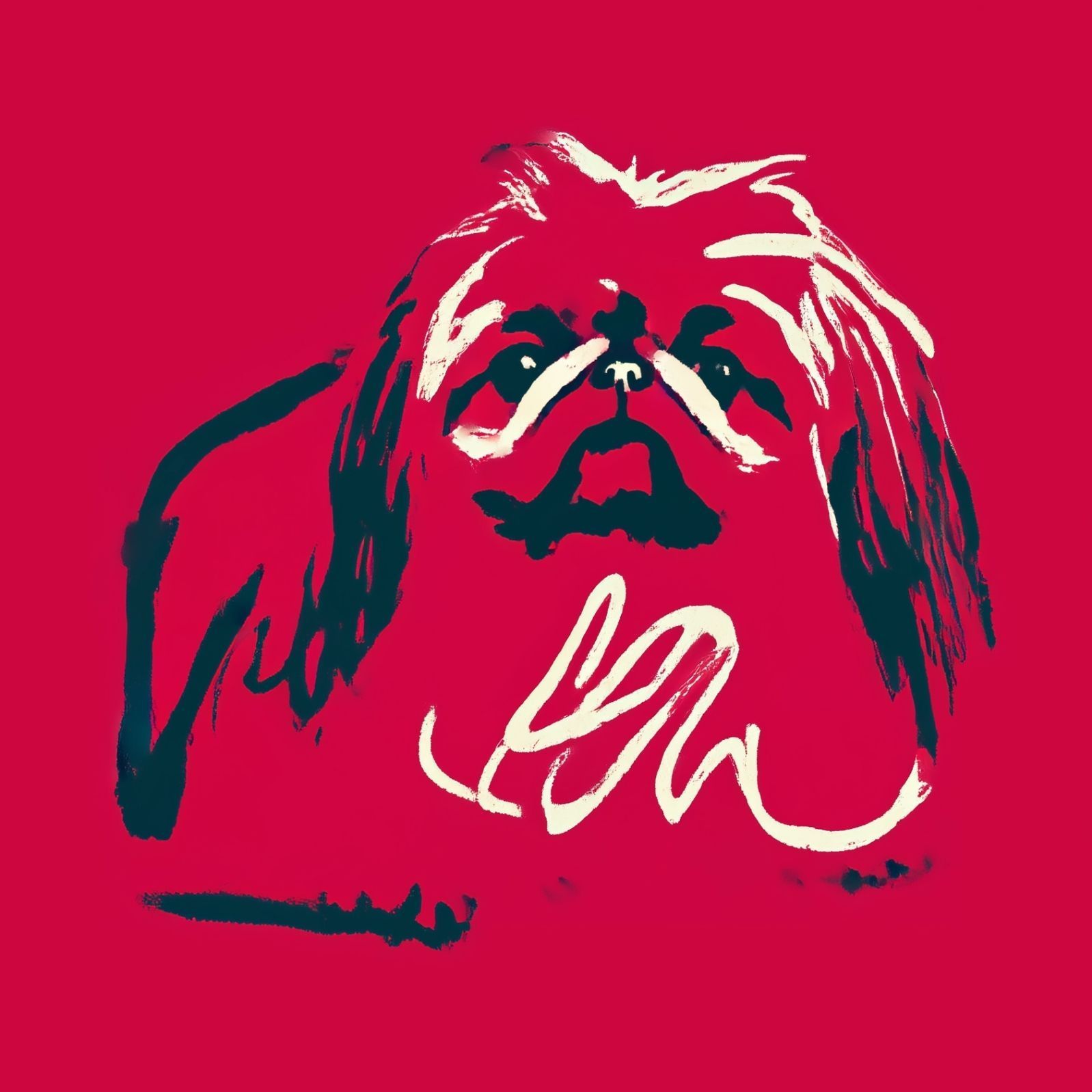 名入れOK Red Line - ペキニーズ犬 No.1 アートポスター ペットロス 北欧モダン ミニマルインテリア カフェスタイル