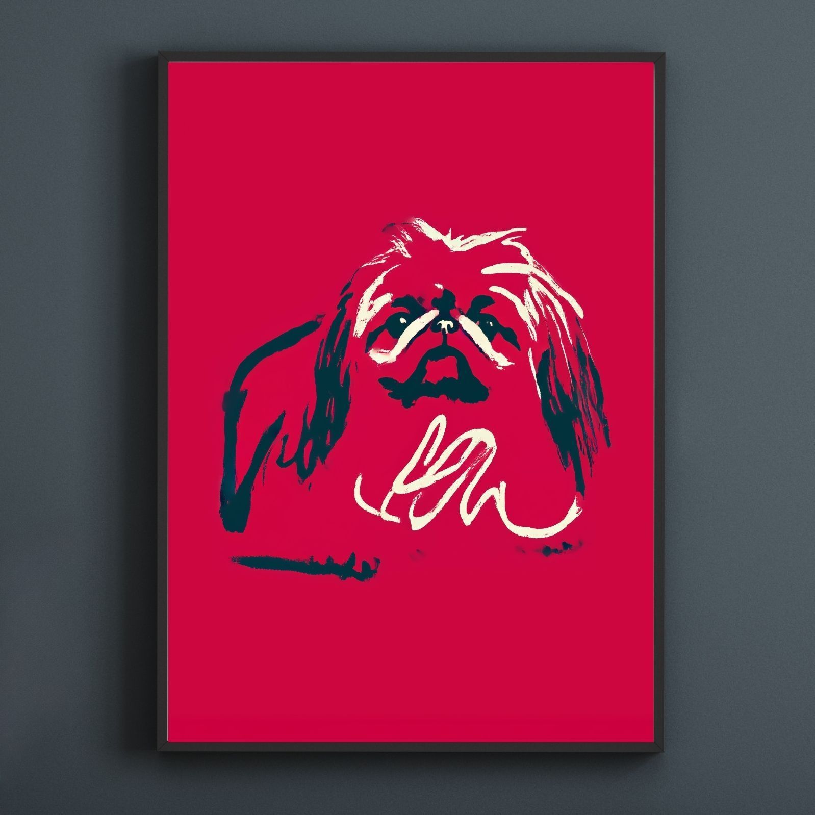 名入れOK Red Line - ペキニーズ犬 No.1 アートポスター ペットロス 北欧モダン ミニマルインテリア カフェスタイル