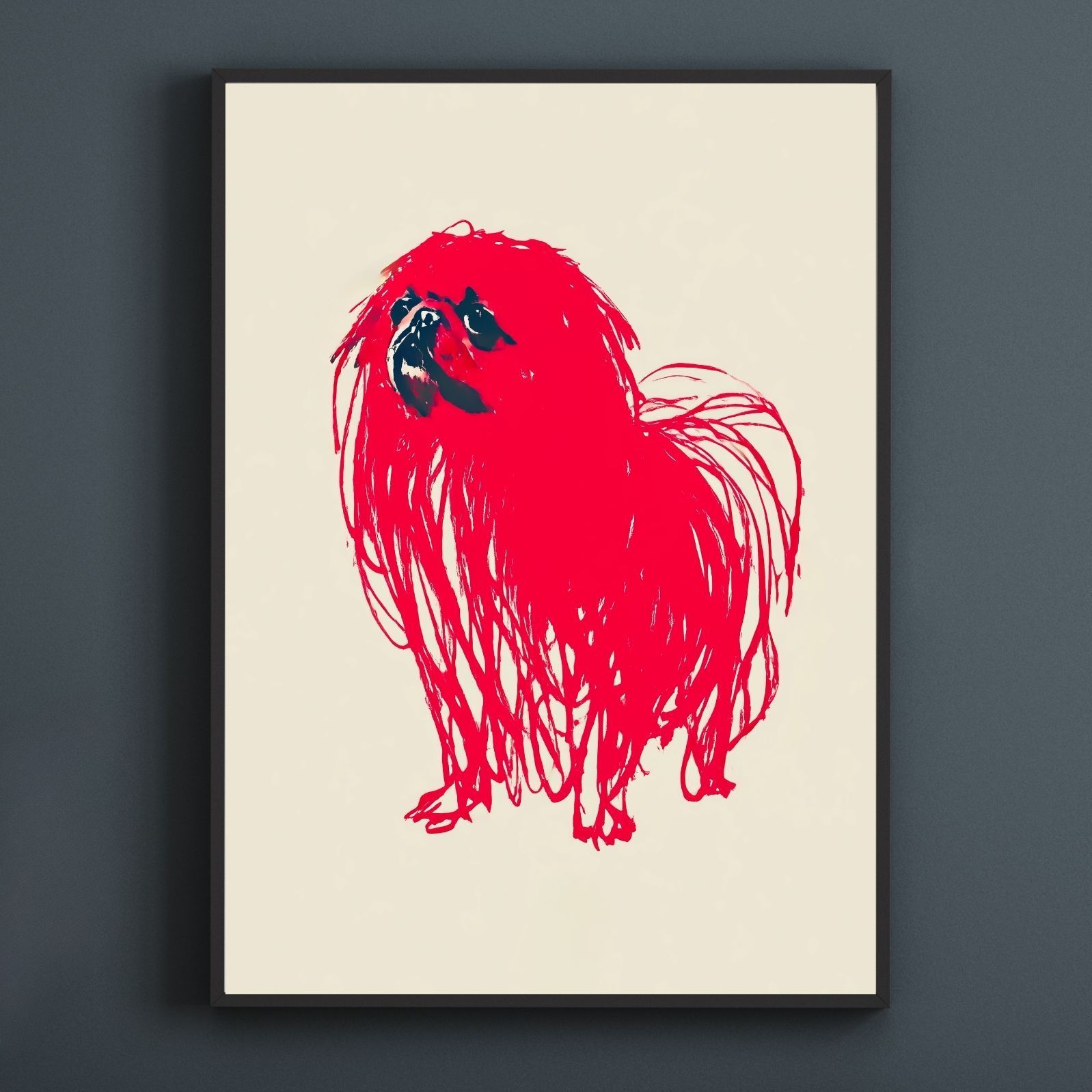 名入れOK Red Line - ペキニーズ犬 No.2 アートポスター ペットロス 北欧モダン ミニマルインテリア カフェスタイル