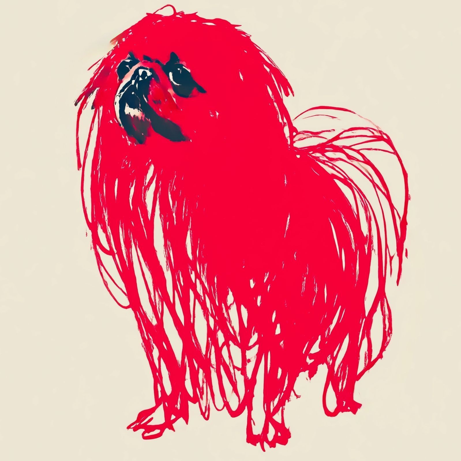 名入れOK Red Line - ペキニーズ犬 No.2 アートポスター ペットロス 北欧モダン ミニマルインテリア カフェスタイル