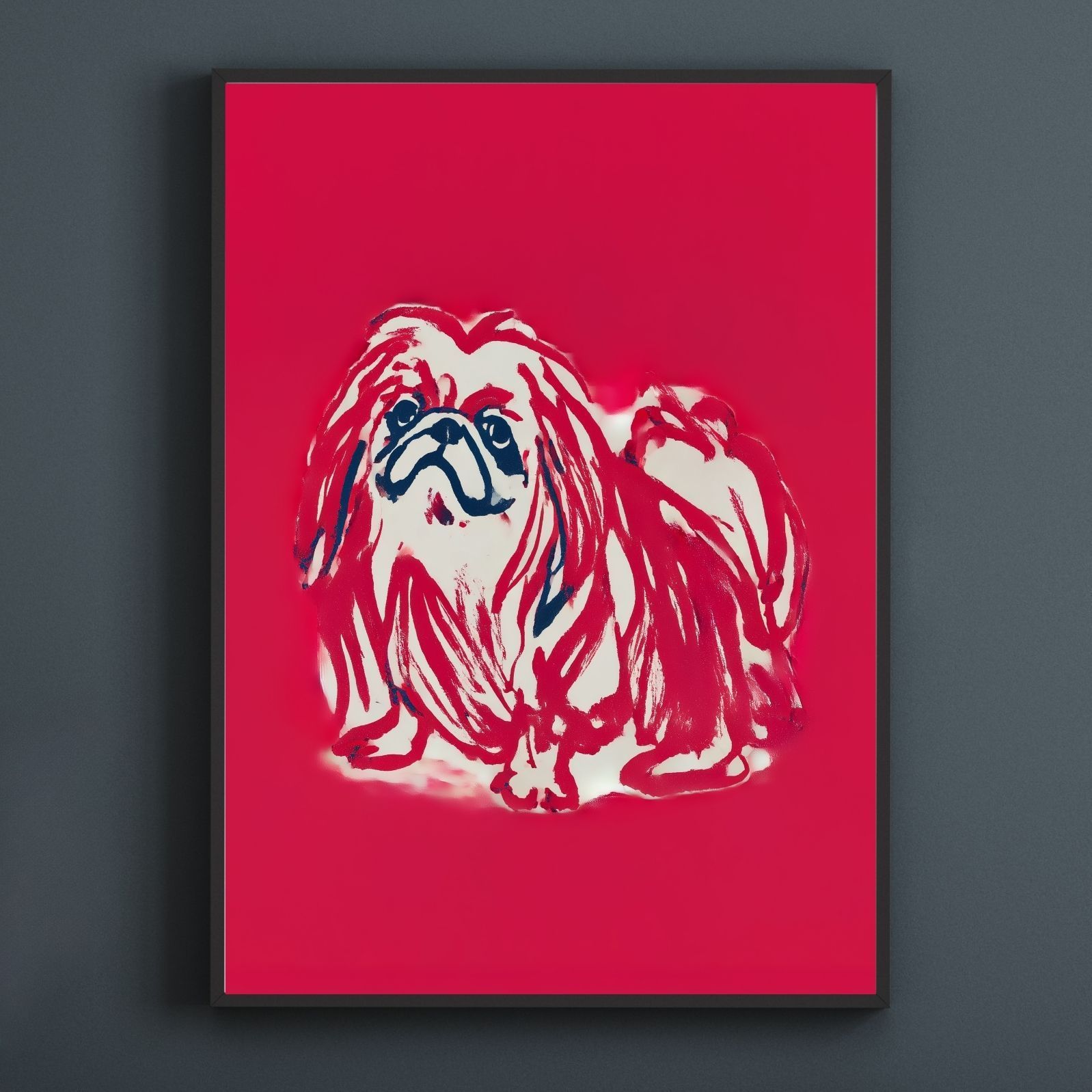 名入れOK Red Line - ペキニーズ犬 No.3 アートポスター ペットロス 北欧モダン ミニマルインテリア カフェスタイル