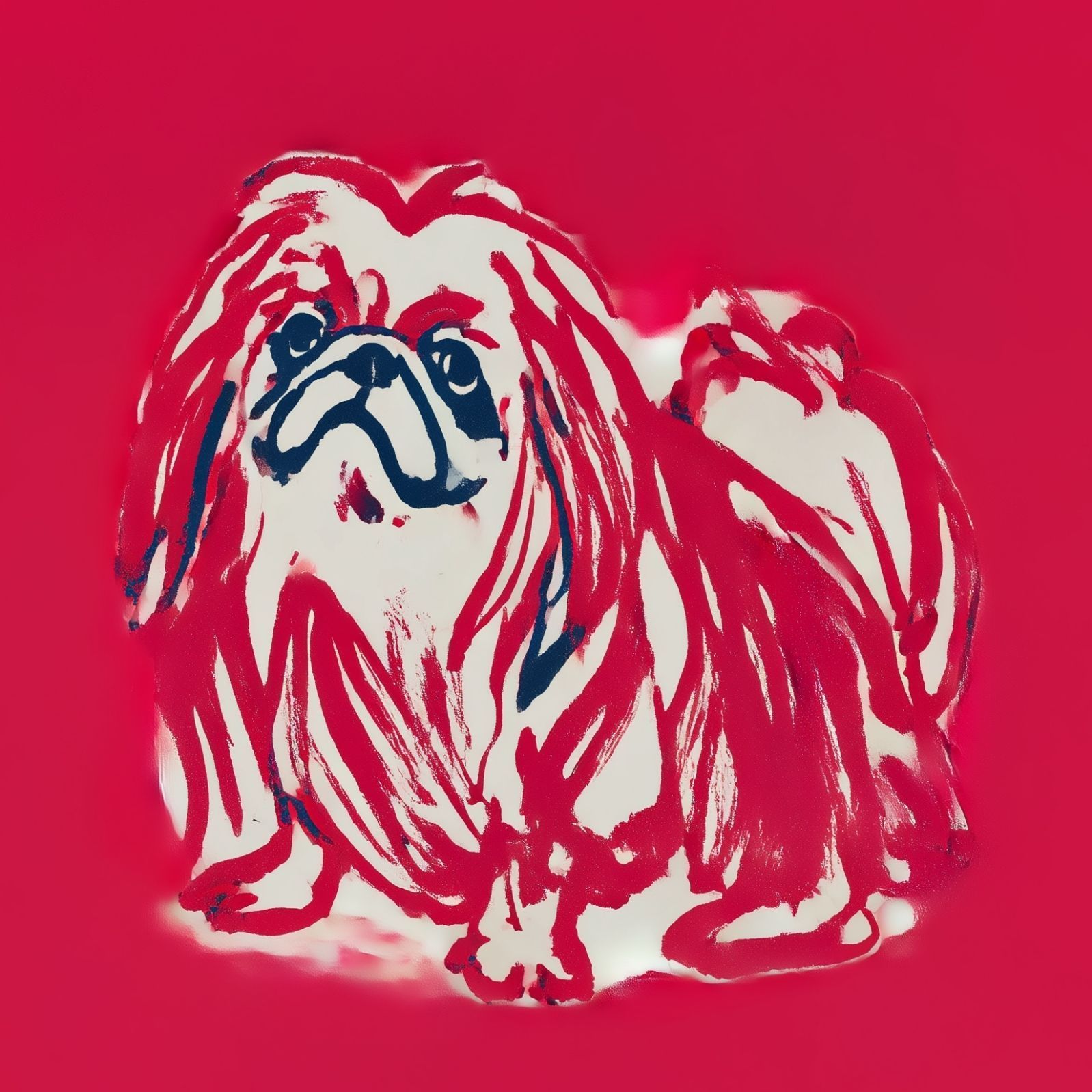 名入れOK Red Line - ペキニーズ犬 No.3 アートポスター ペットロス 北欧モダン ミニマルインテリア カフェスタイル