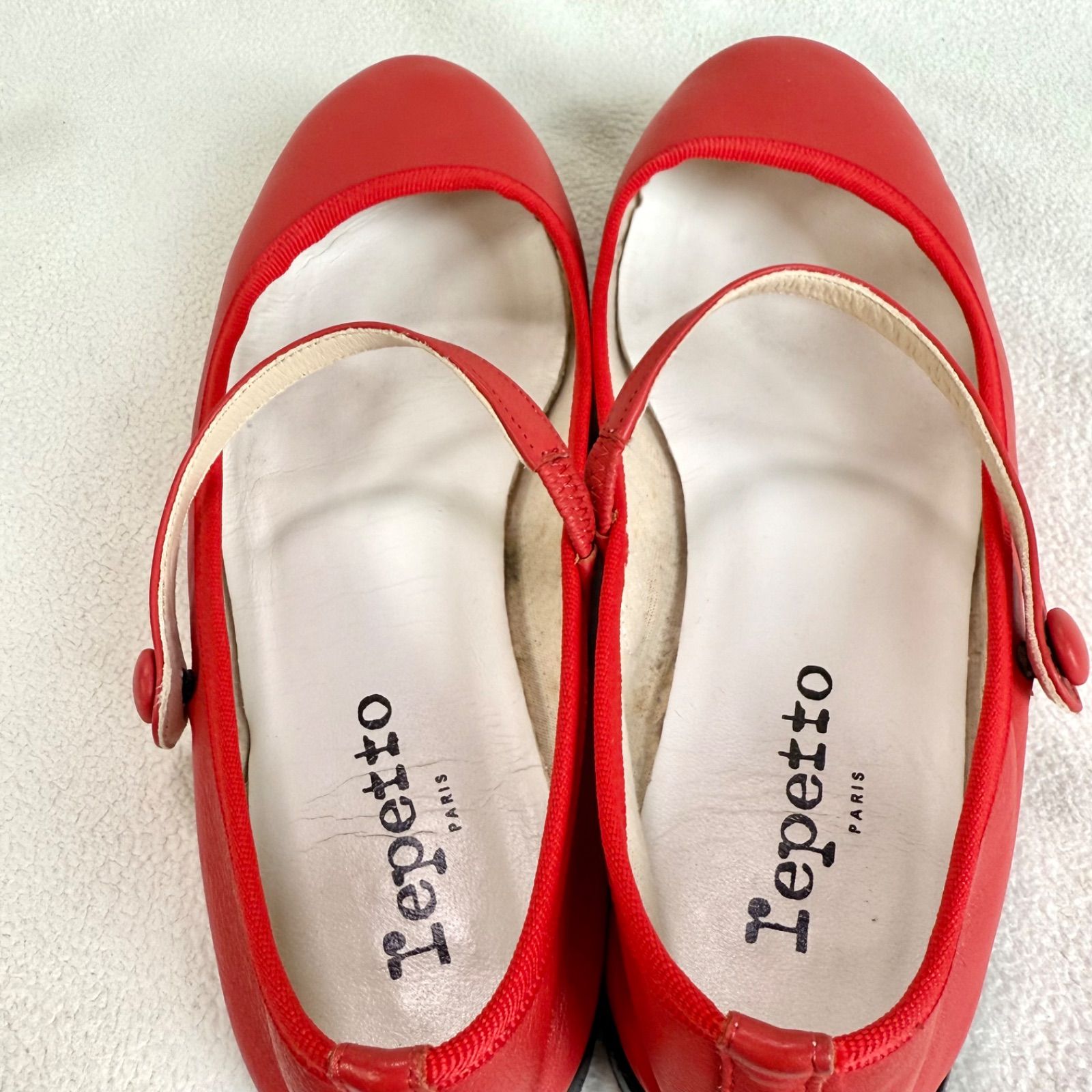 美品✨レペット ストラップ フラット レザー レッド系 バレエシューズ