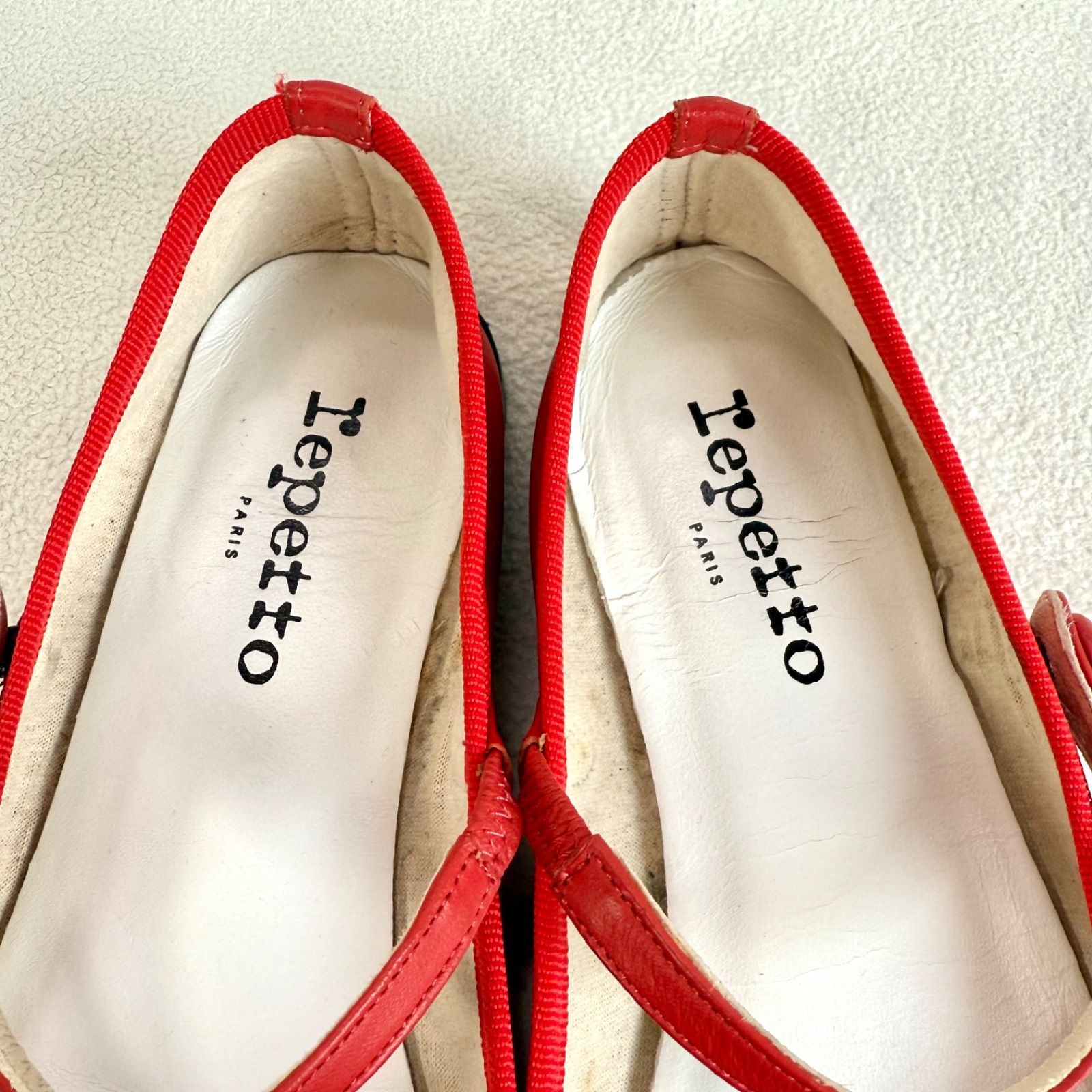 美品✨レペット ストラップ フラット レザー レッド系 バレエシューズ