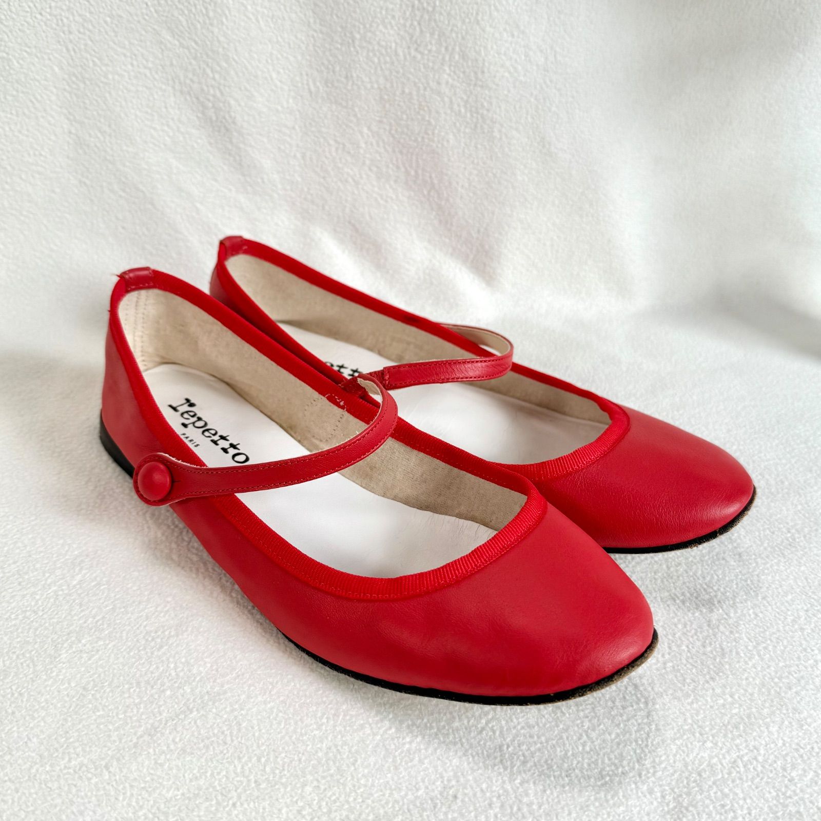 Repetto　バレエシューズ　ストラップシューズ　38 美品✨レペット ストラップ フラット レザー レッド系 バレエシューズ