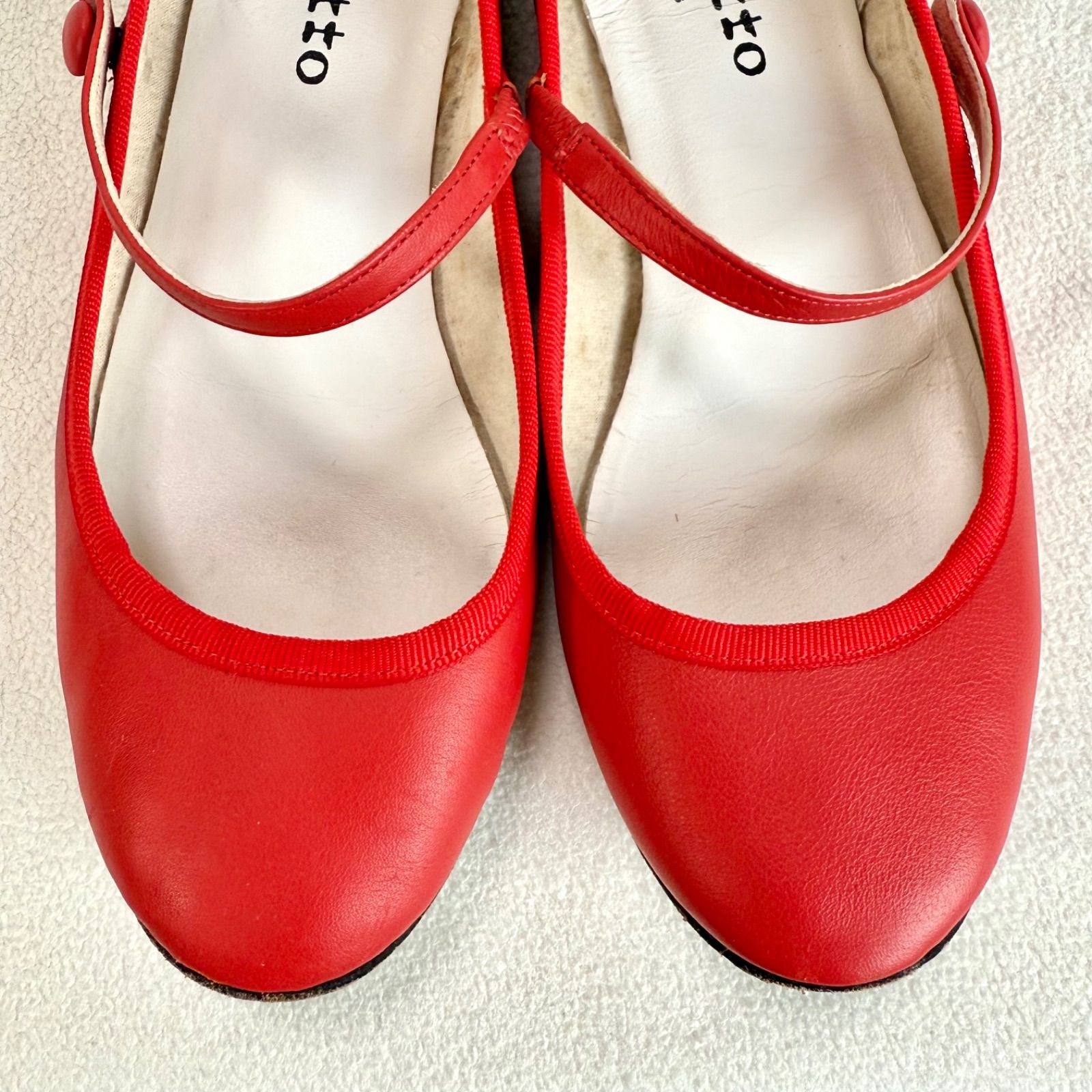 【レア美品】Repetto レッド バレエシューズ 美品✨レペット ストラップ フラット レザー レッド系 バレエシューズ