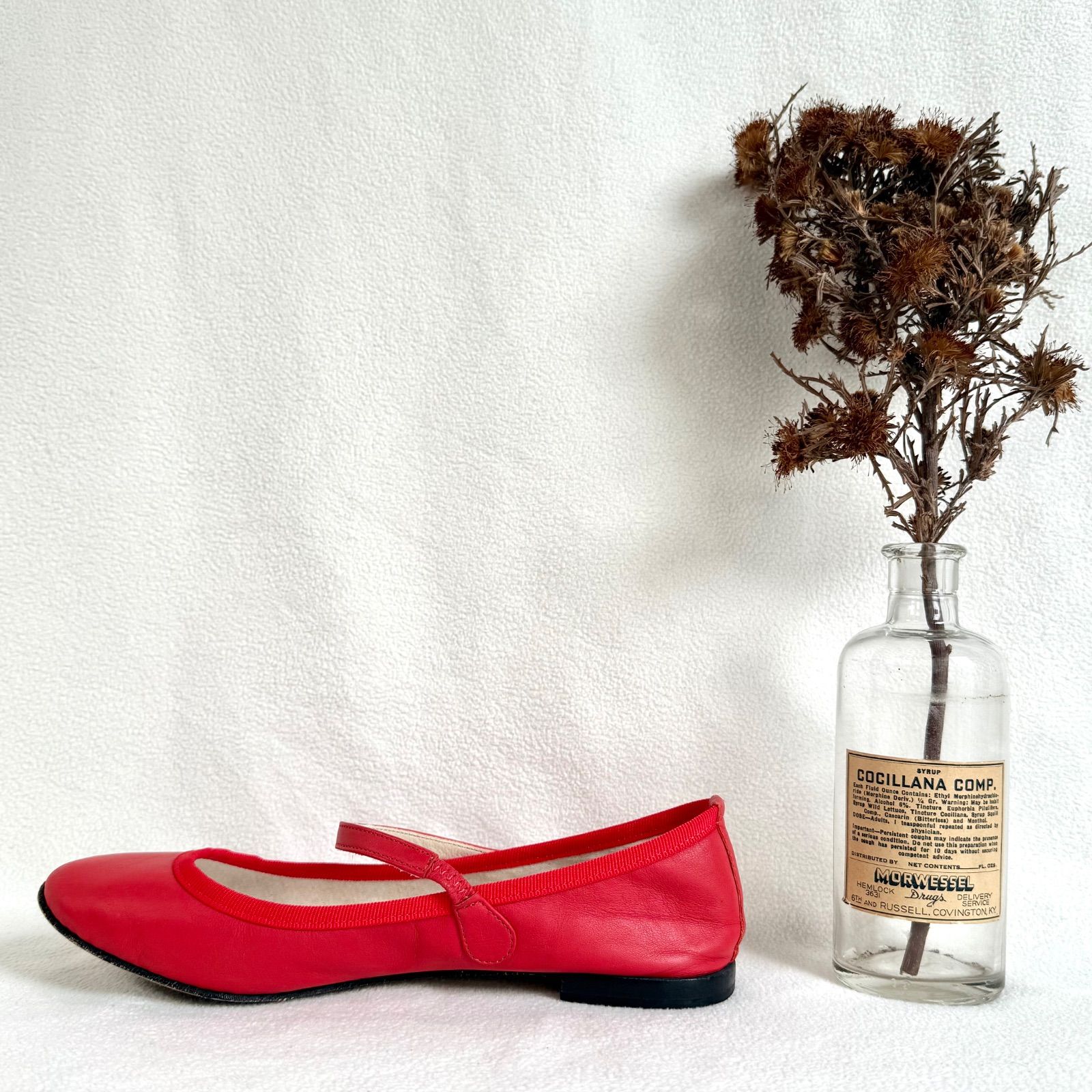 美品✨レペット ストラップ フラット レザー レッド系 バレエシューズ