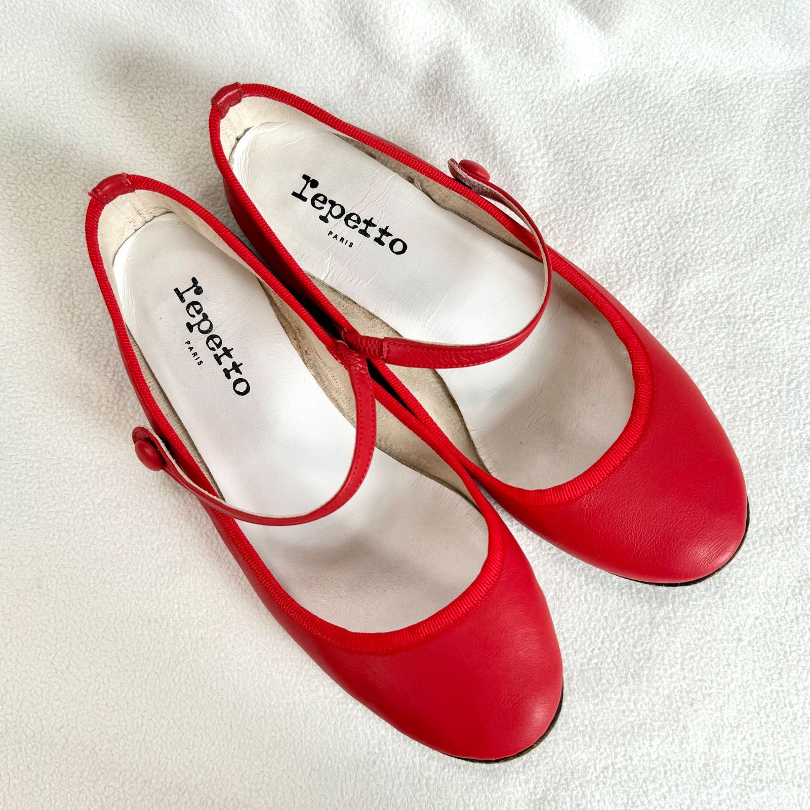 美品✨レペット ストラップ フラット レザー レッド系 バレエシューズ