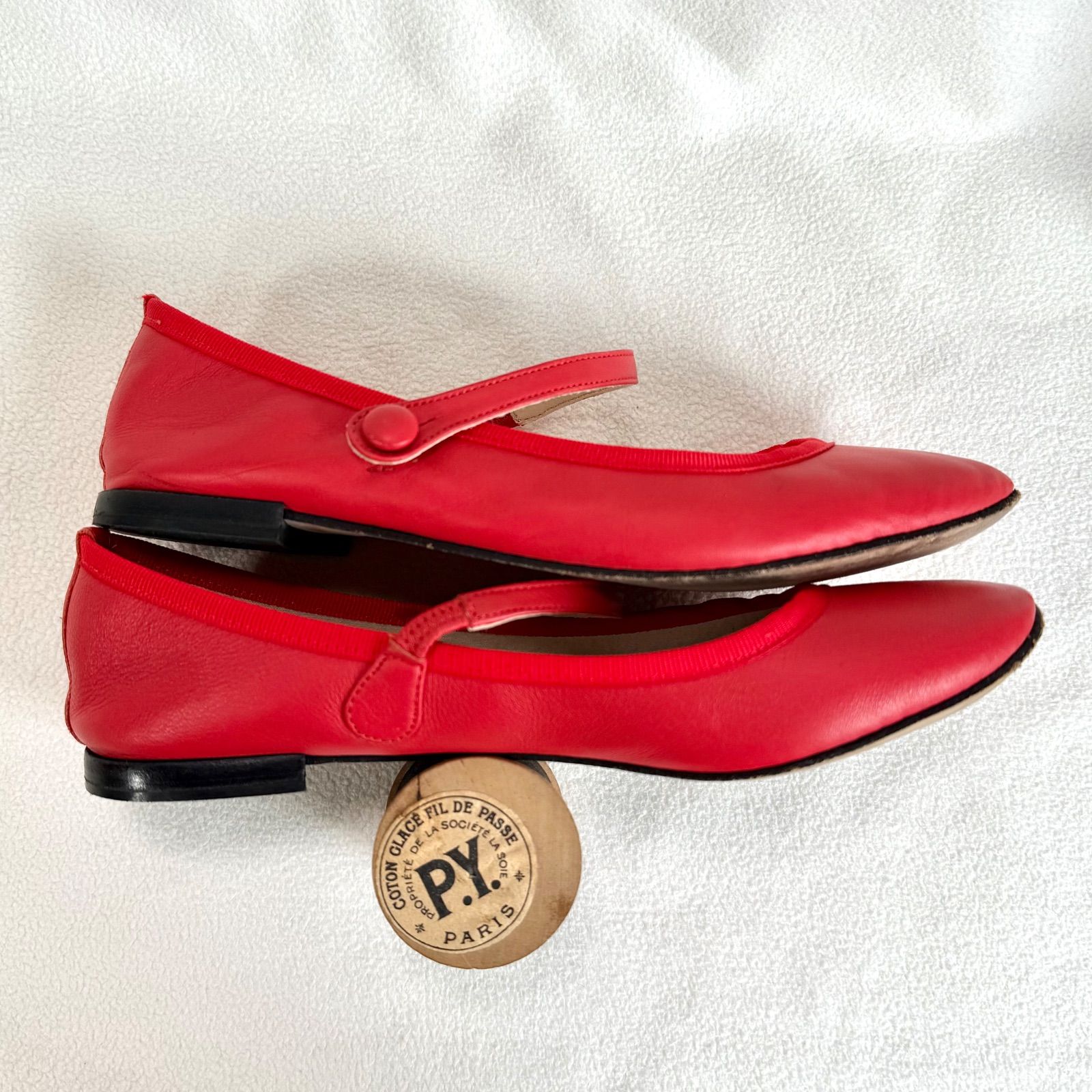 Repetto　バレエシューズ　ストラップシューズ　38 美品✨レペット ストラップ フラット レザー レッド系 バレエシューズ