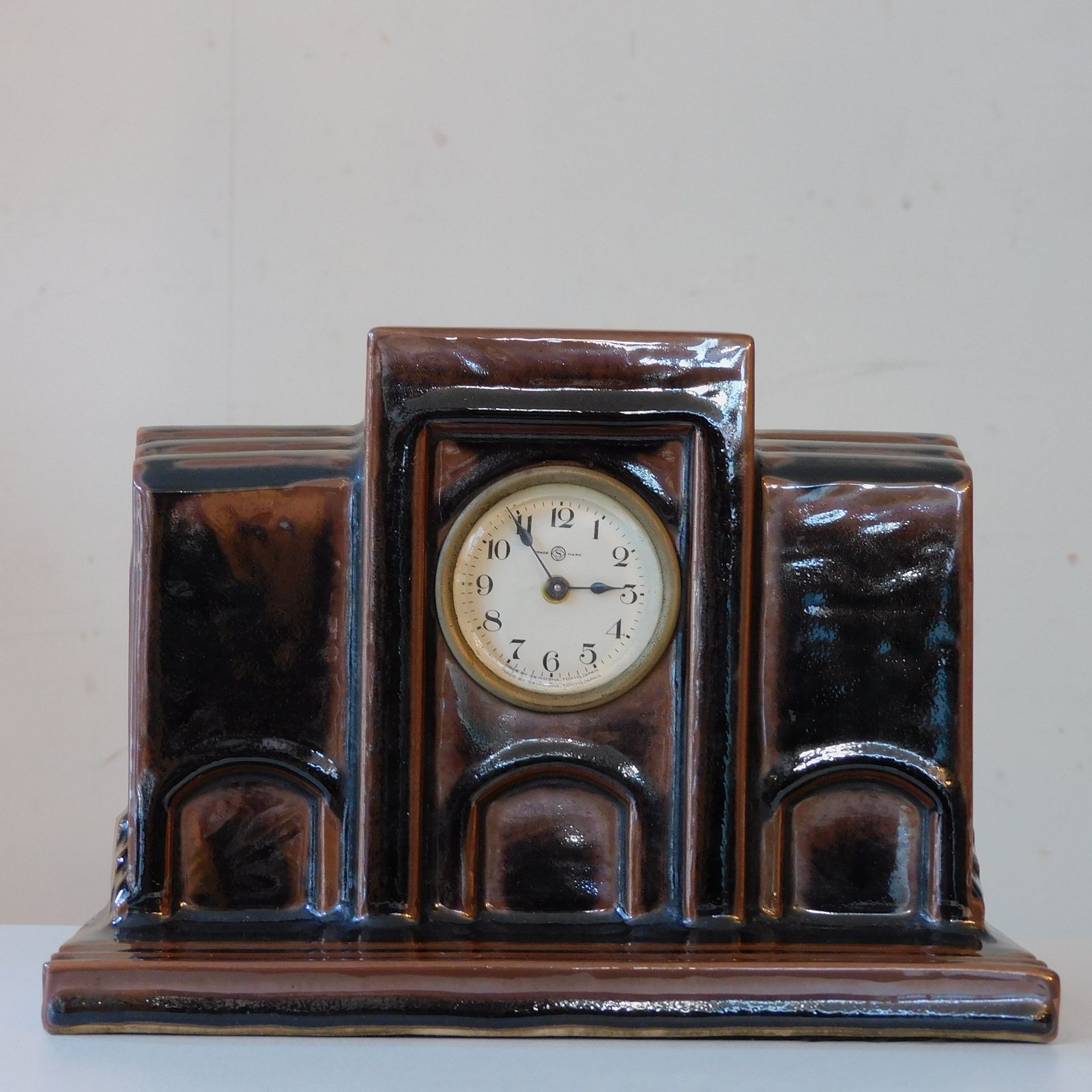 戦前 精工舎 置き時計 焼き物 寿山 在銘 HK-a-05664 焼物 常滑焼 アンティーク 古道具 置き時計 SEIKO セイコー