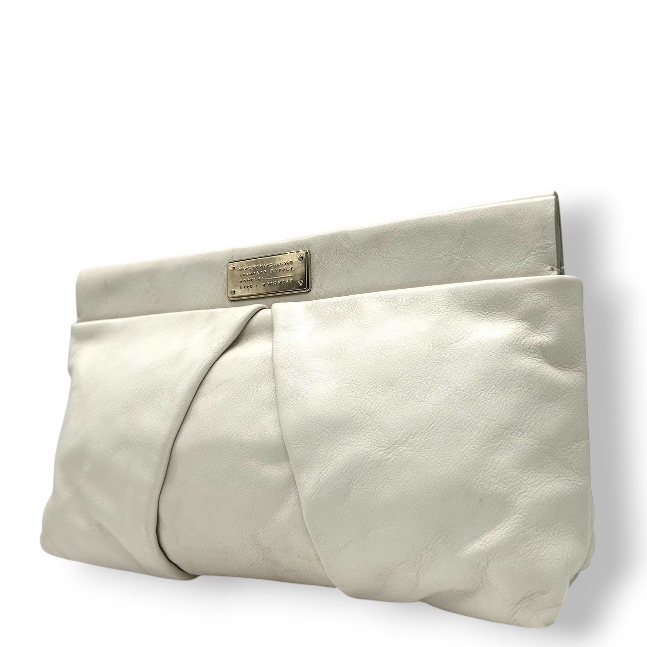 級 マークバイマークジェイコブス がま口 クラッチバッグ レザー ホワイト系 レディース パーティバッグ MARC BY MARC JACOBS STANDARD SUPPLY ギャザー エレガント フェミニン s30
