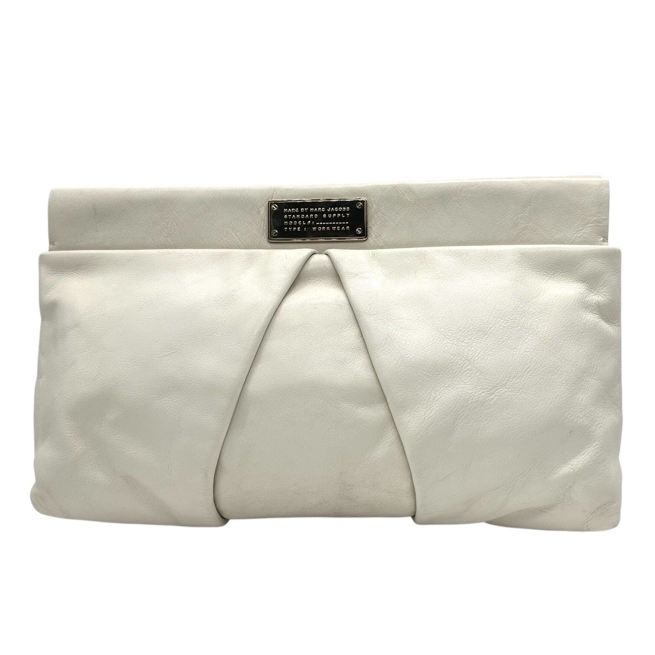 級 マークバイマークジェイコブス がま口 クラッチバッグ レザー ホワイト系 レディース パーティバッグ MARC BY MARC JACOBS STANDARD SUPPLY ギャザー エレガント フェミニン s30