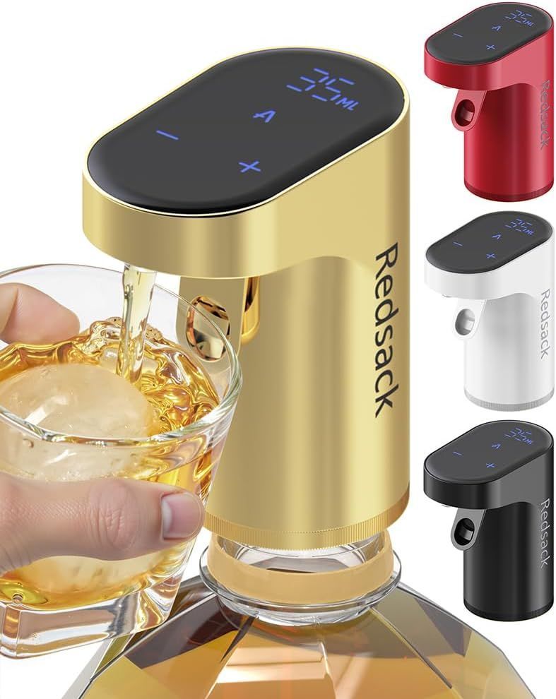 Redsack ウイスキー ポンプ 4L 2.7L瓶対応 電動 定量調整可 1 999ml 計量ディスペンサー お酒ポンプ 充電式ワインデカンター ポアラー 自動ワインエアレーター ウイスキーサーバー デジタル表示 自宅 キャンプ 晩酌 金