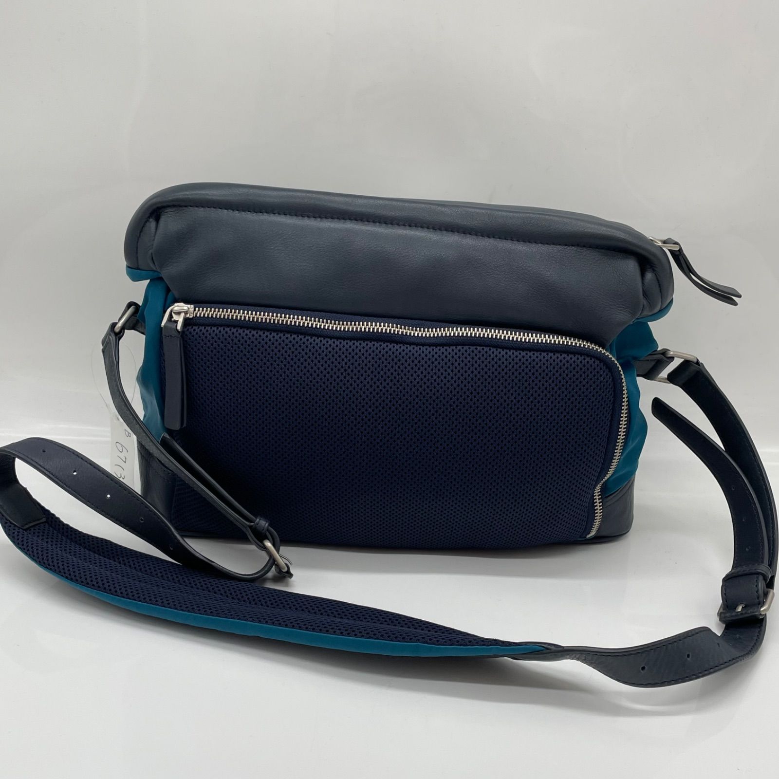 BN6713 Paul Smith ポールスミス メッセンジャーバッグ ショルダーバッグ ナイロン×レザー ネイビー×グリーン系