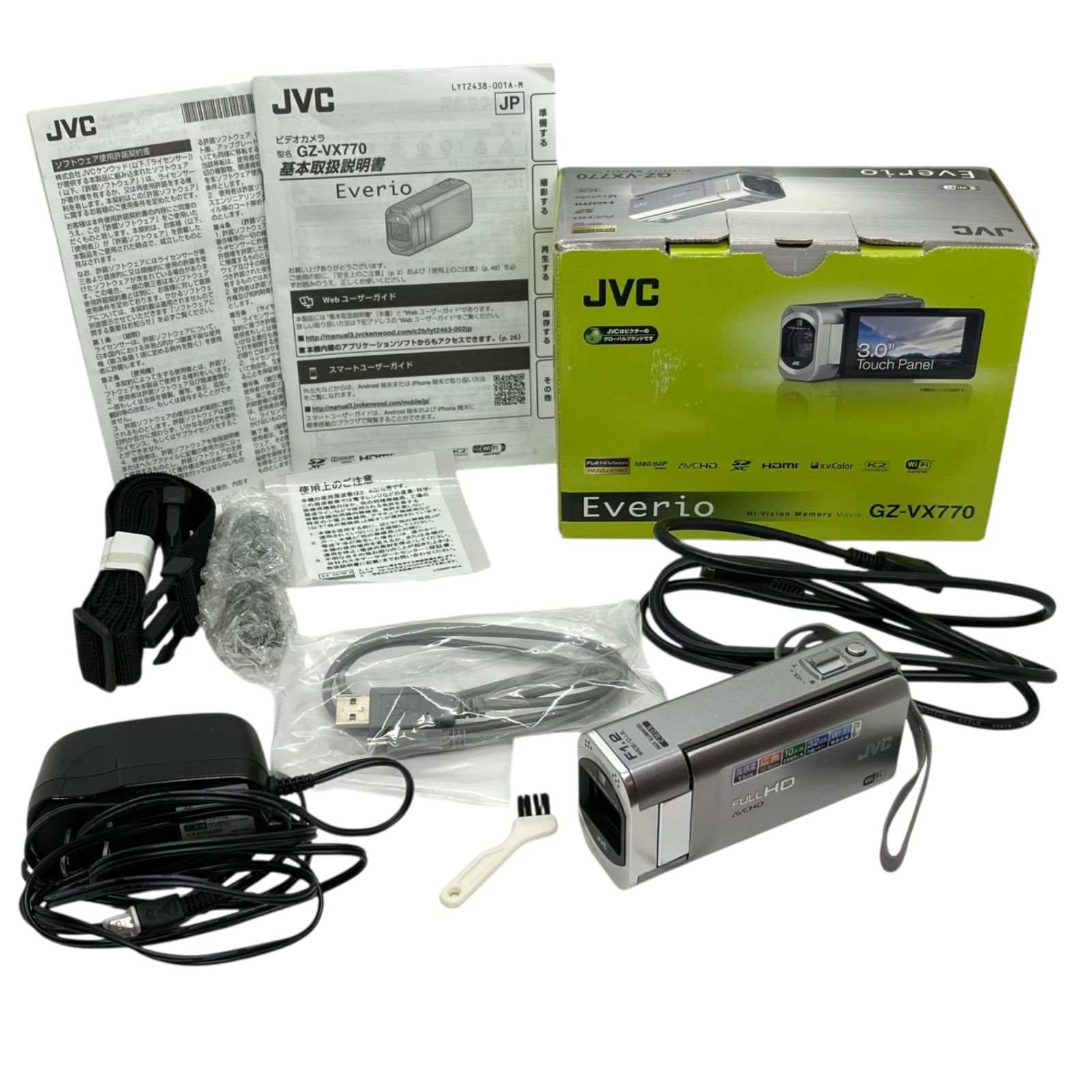 管34780 動作未 JVC Everio GZ-VX770 32GB WiFi内蔵 フルHDビデオカメラ シルバー ビデオカメラ