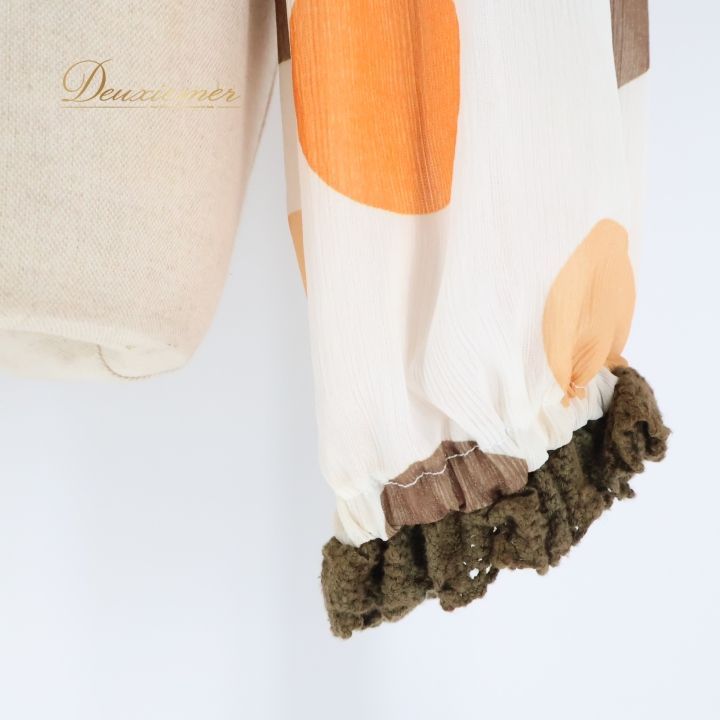 フラメンコ 衣装 ソニアジョーンズ SONIA JOHNES トップス ブラウス 白 オレンジ 長袖 水玉 ドット 茶色 長袖 ホワイト系 ブラウン系 オレンジ系 フェミニン おしゃれ 薄手 パーティ