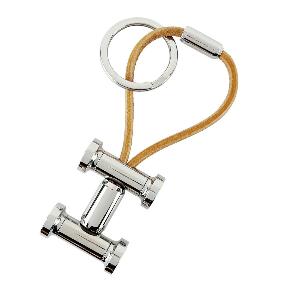 エルメス モビールH キーホルダー キーリング レザー SS ベージュ シルバー 箱 462504 10