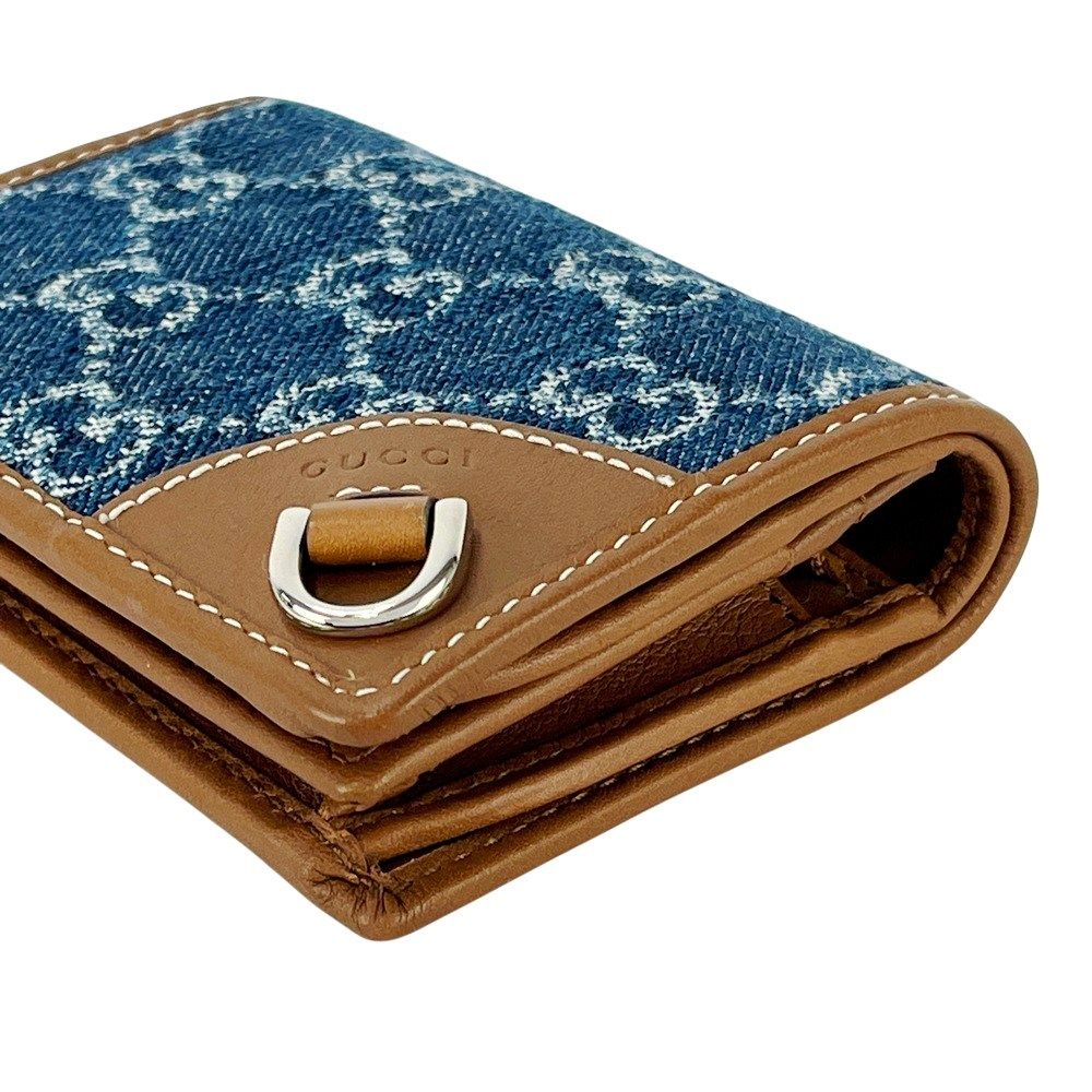□新同□ グッチ GG スモールウォレット 二つ折り財布 デニム レザー