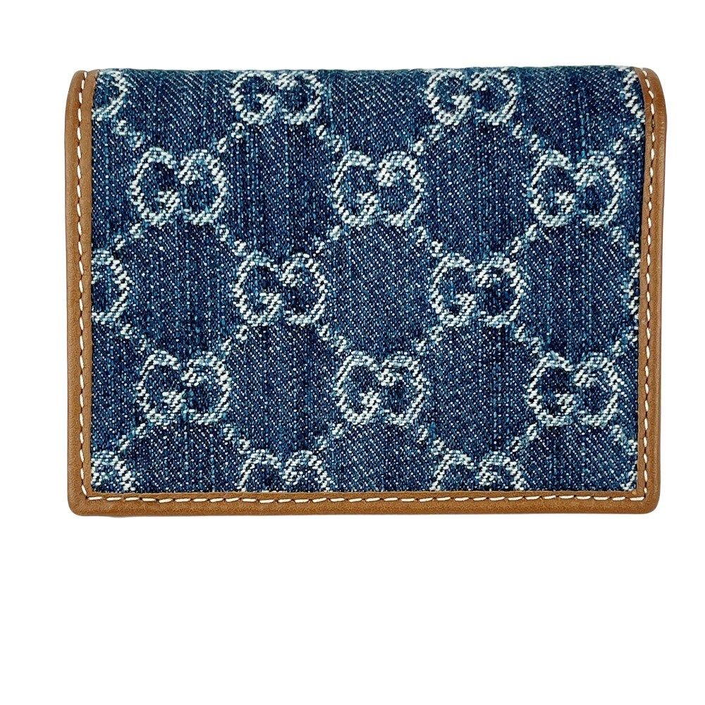 □新同□ グッチ GG スモールウォレット 二つ折り財布 デニム レザー