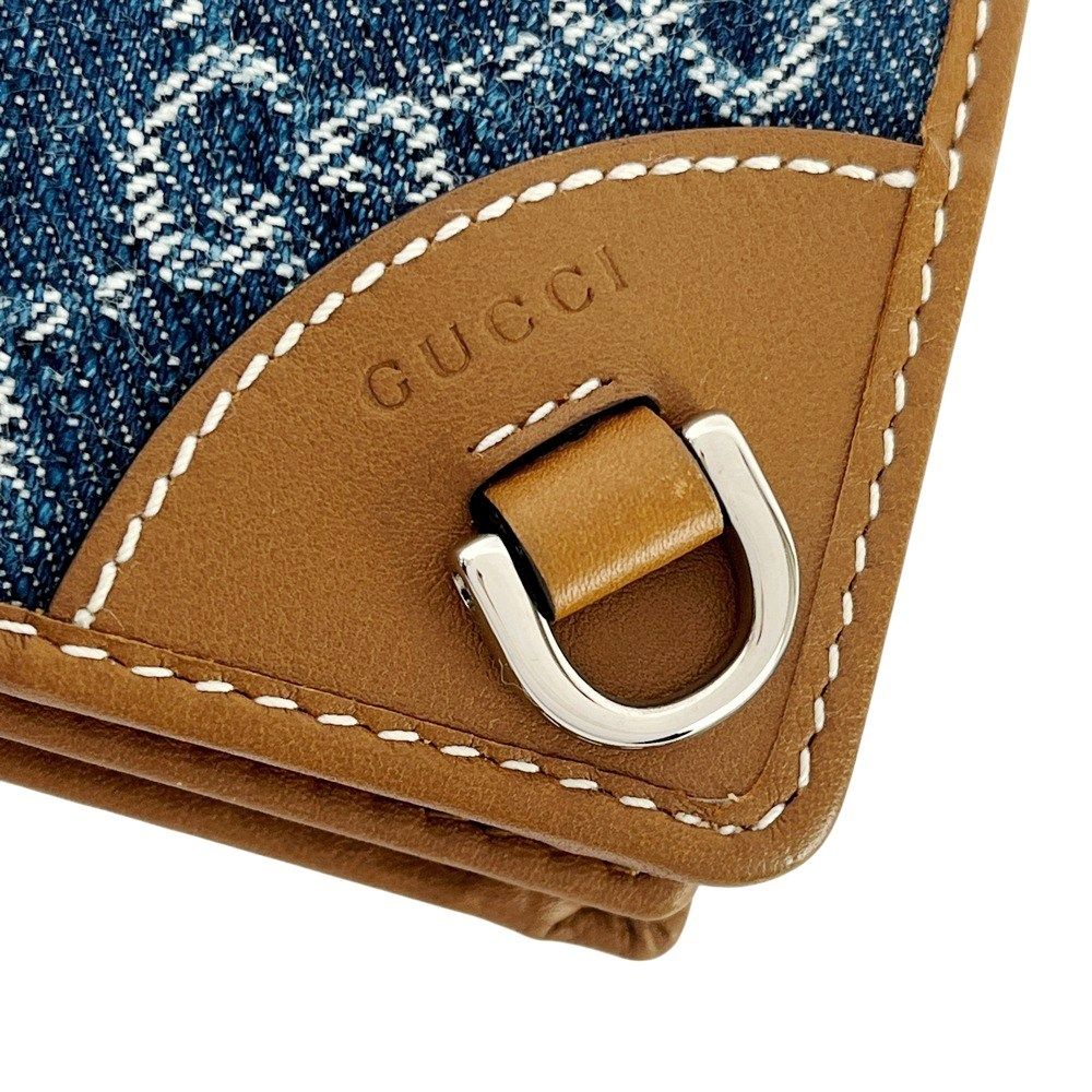 □新同□ グッチ GG スモールウォレット 二つ折り財布 デニム レザー