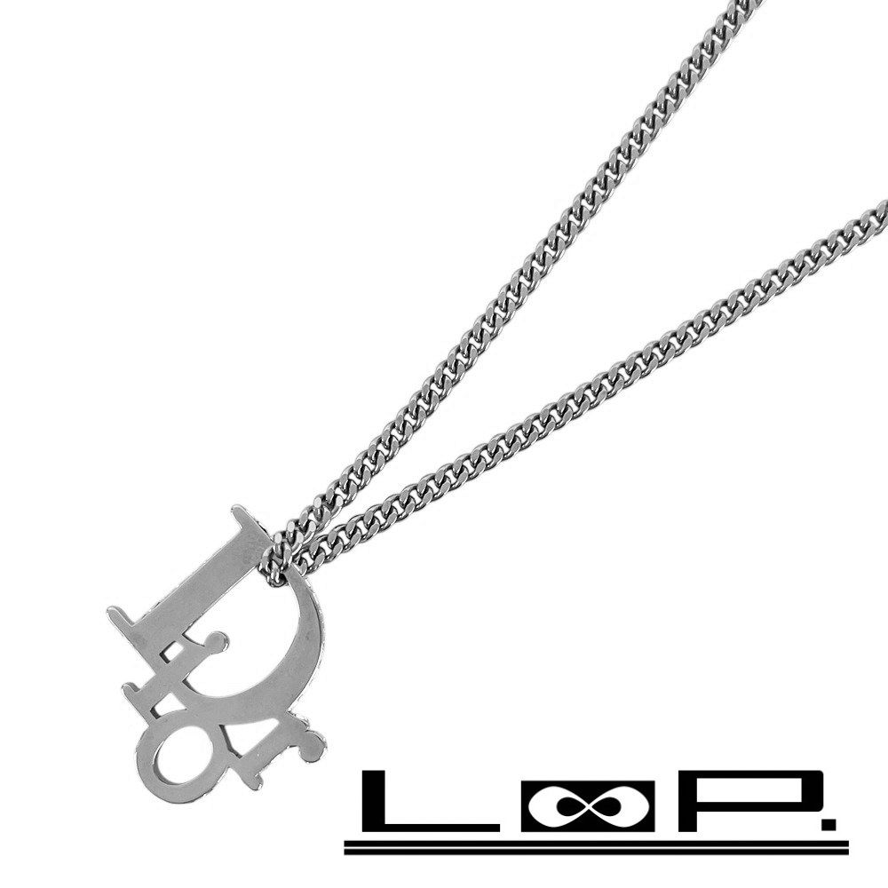 新同 ディオール サイドラインストーン ロゴ ネックレス シルバー SS 箱 459566 13