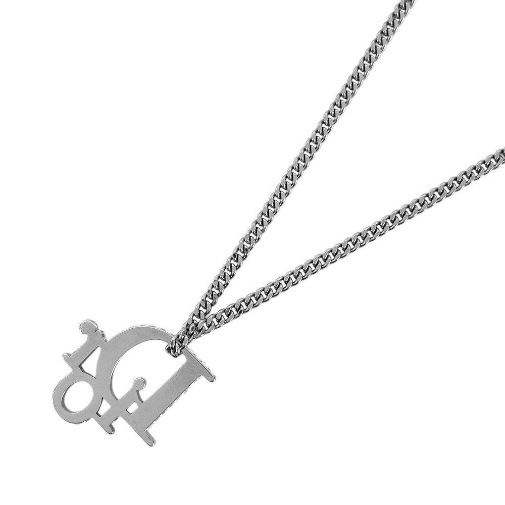 新同 ディオール サイドラインストーン ロゴ ネックレス シルバー SS 箱 459566 13