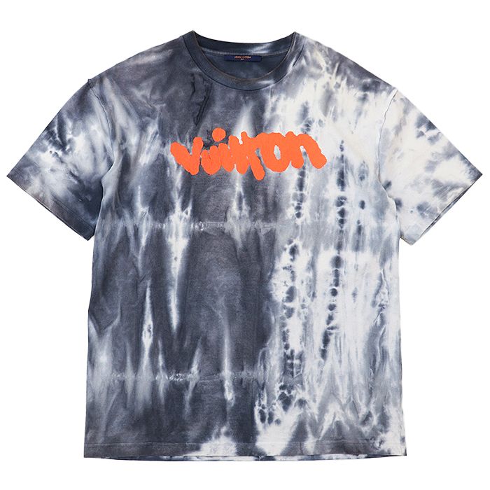 LOUIS VUITTON ルイ ヴィトン Tシャツ 2025AW シグネチャー ロゴ グラフィティ インサイドアウト タイダイ染 オーバーサイズ ショートスリーブ 半袖 カットソー トップス メンズ L グレー系 オレンジ 灰色系 橙色 伊製