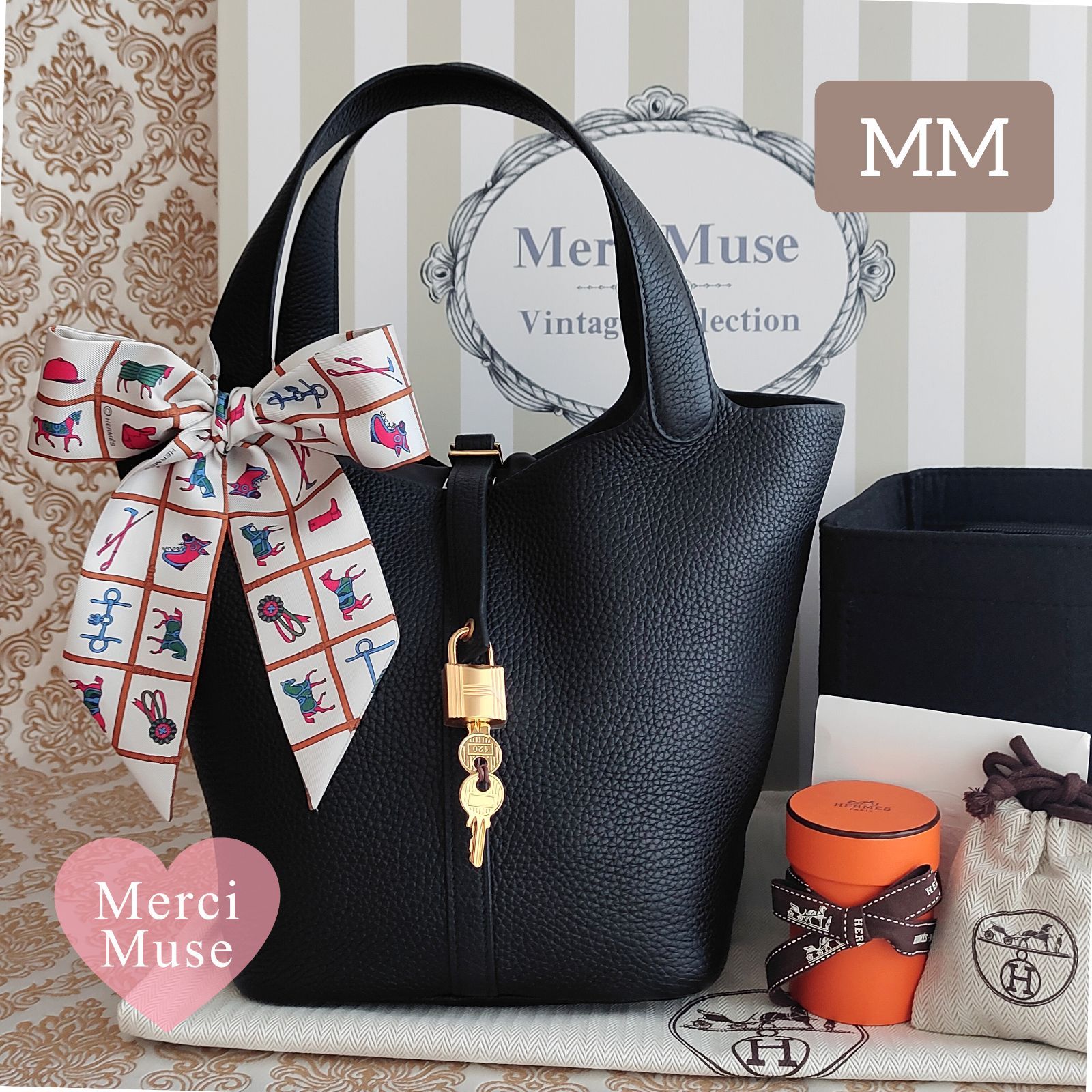 ❤極レア商品❤ピコタンロックMM22 ノワール 黒 ゴールド金具 エルメス