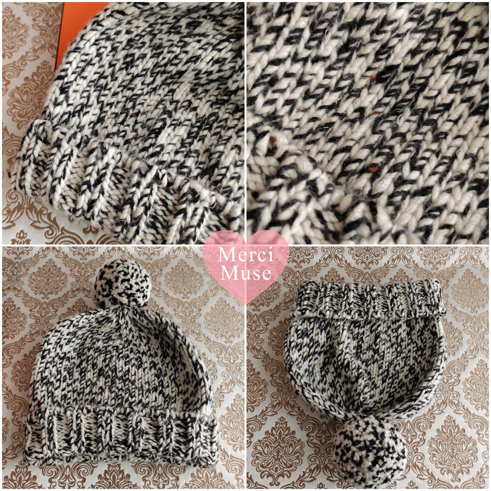 なお品 クリーニング済み ポンポン カシミヤニット帽 Lサイズ エルメス MerciMuse メルシーミューズ