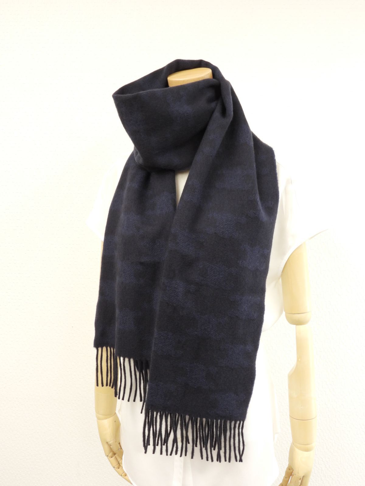 セリーヌ　マフラー　ネイビーxレッド　ライン セリーヌ CELINE ストール マフラー モノグラム スカーフ カシミヤ