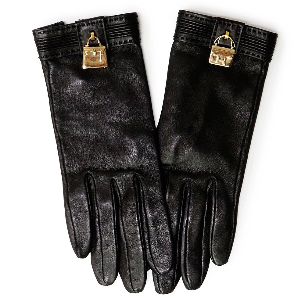 エルメス コンスタンス ケリー チャーム 手袋 グローブ #6 ラムスキン レザー ブラック ゴールド金具 HERMES