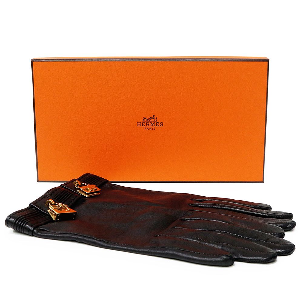 エルメス コンスタンス ケリー チャーム 手袋 グローブ #6 ラムスキン レザー ブラック ゴールド金具 HERMES