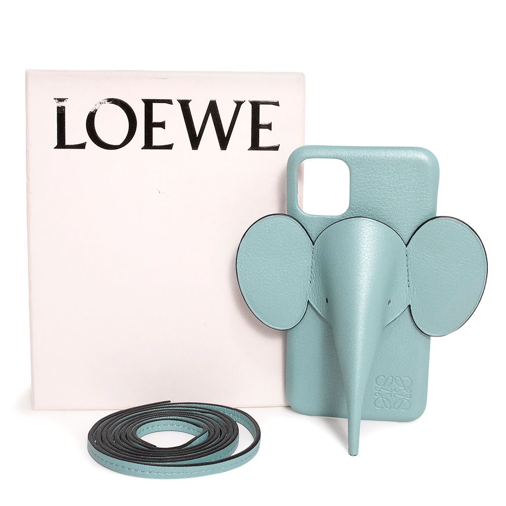 ロエベ エレファント ゾウ 象 iPhone 11 スマホ 携帯 スマートフォンケース カーフスキン レザー ライトブルー シルバー金具 C719C80X03 LOEWE
