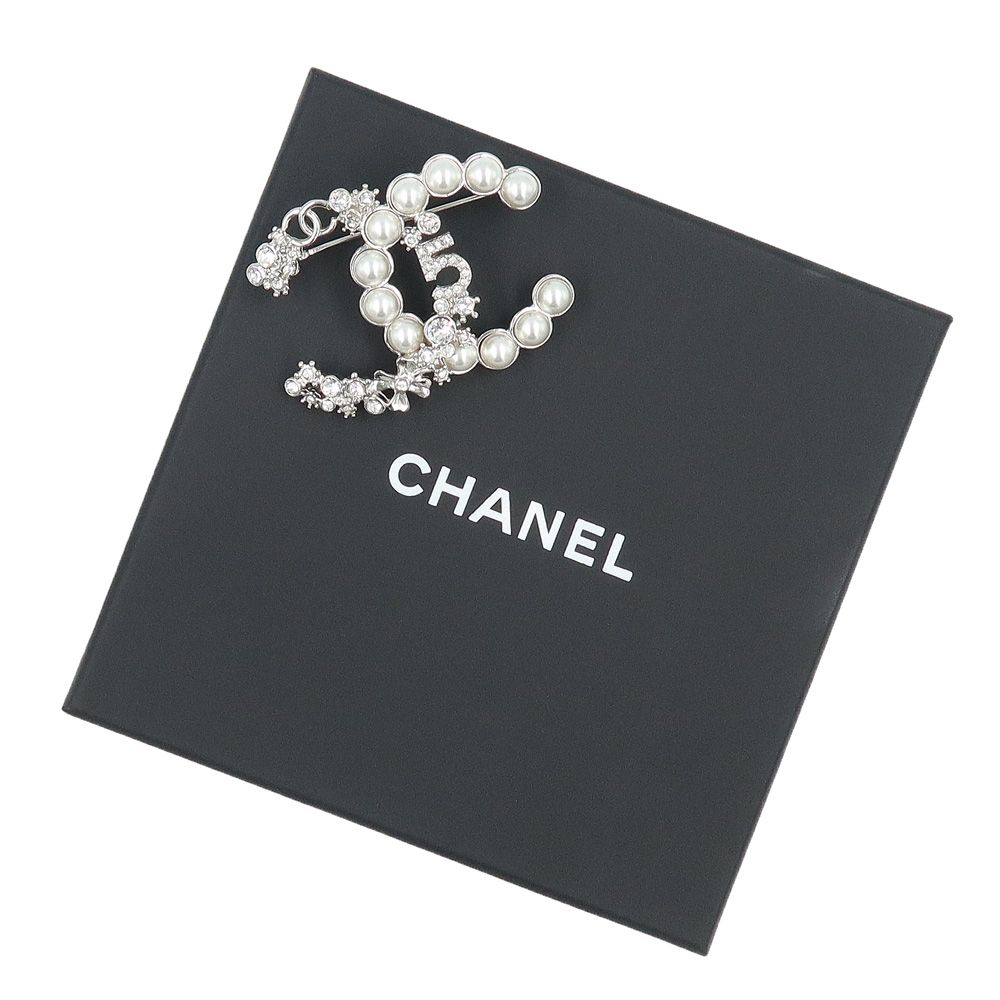 シャネル ココマーク パール ラインストーン ブローチ シルバー ABA425 CHANEL