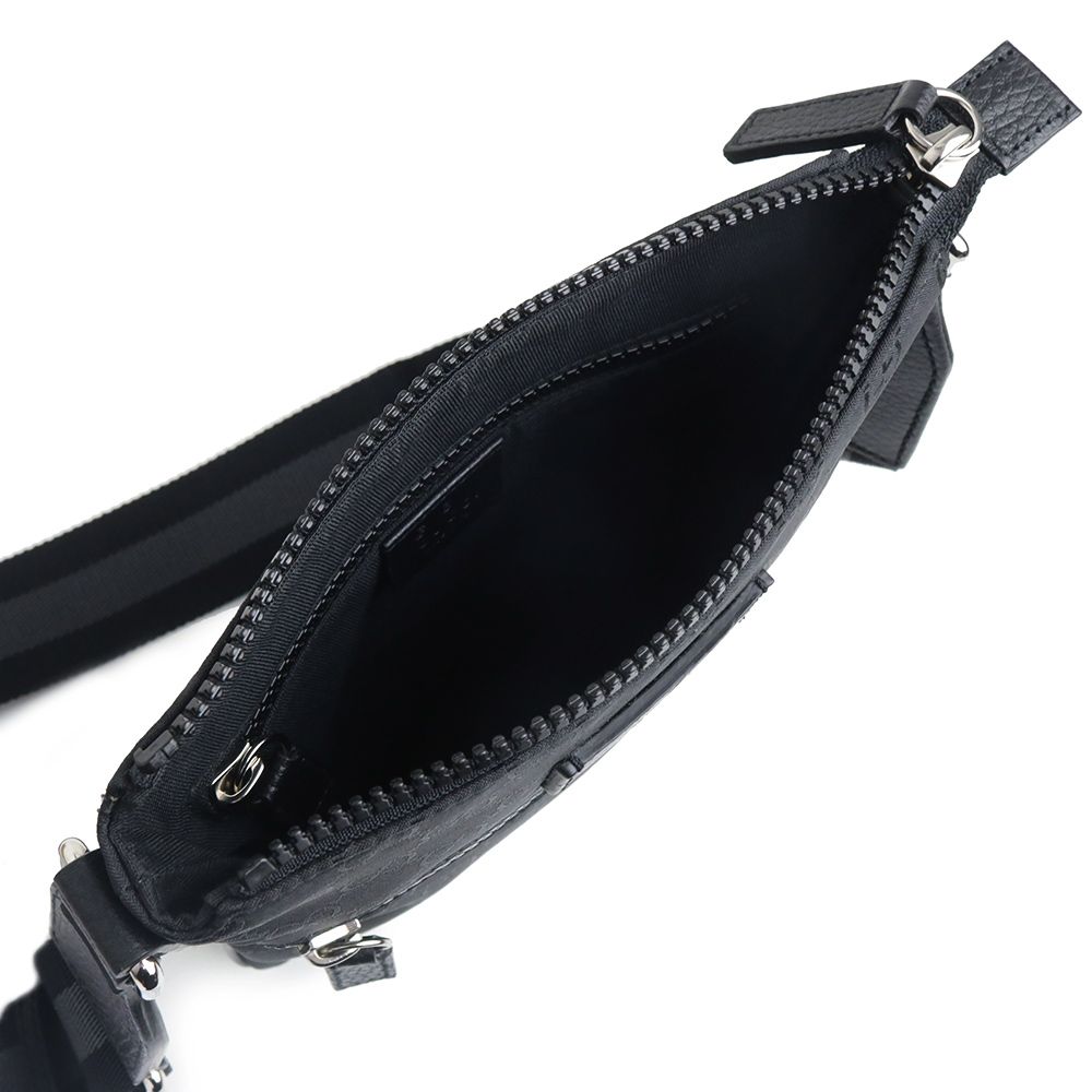 グッチ メッセンジャー ショルダーバッグ 斜め掛け GGナイロン レザー ブラック シルバー金具 449183 GUCCI