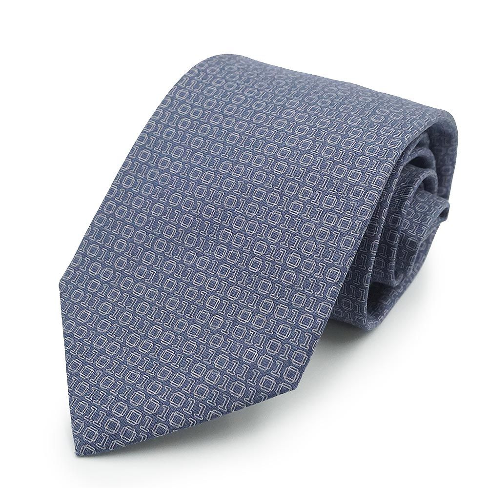 エルメス BINAIRE ネクタイ 8CM シルク100％ マリン マリーヌ グリ