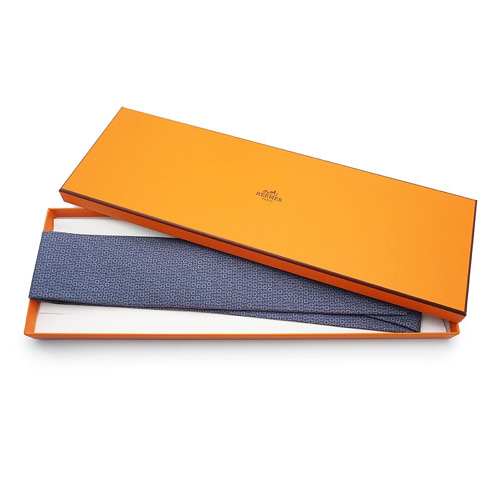 エルメス BINAIRE ネクタイ 8CM シルク100％ マリン マリーヌ グリ