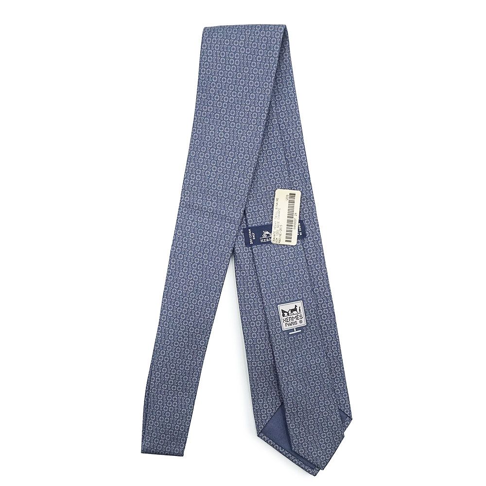 （新品・未使用品）エルメス HERMES BINAIRE ネクタイ 8CM シルク100％ マリン マリーヌ グリ ブルー グレー 箱付 エルメス BINAIRE ネクタイ 8CM シルク100％ マリン マリーヌ グリ