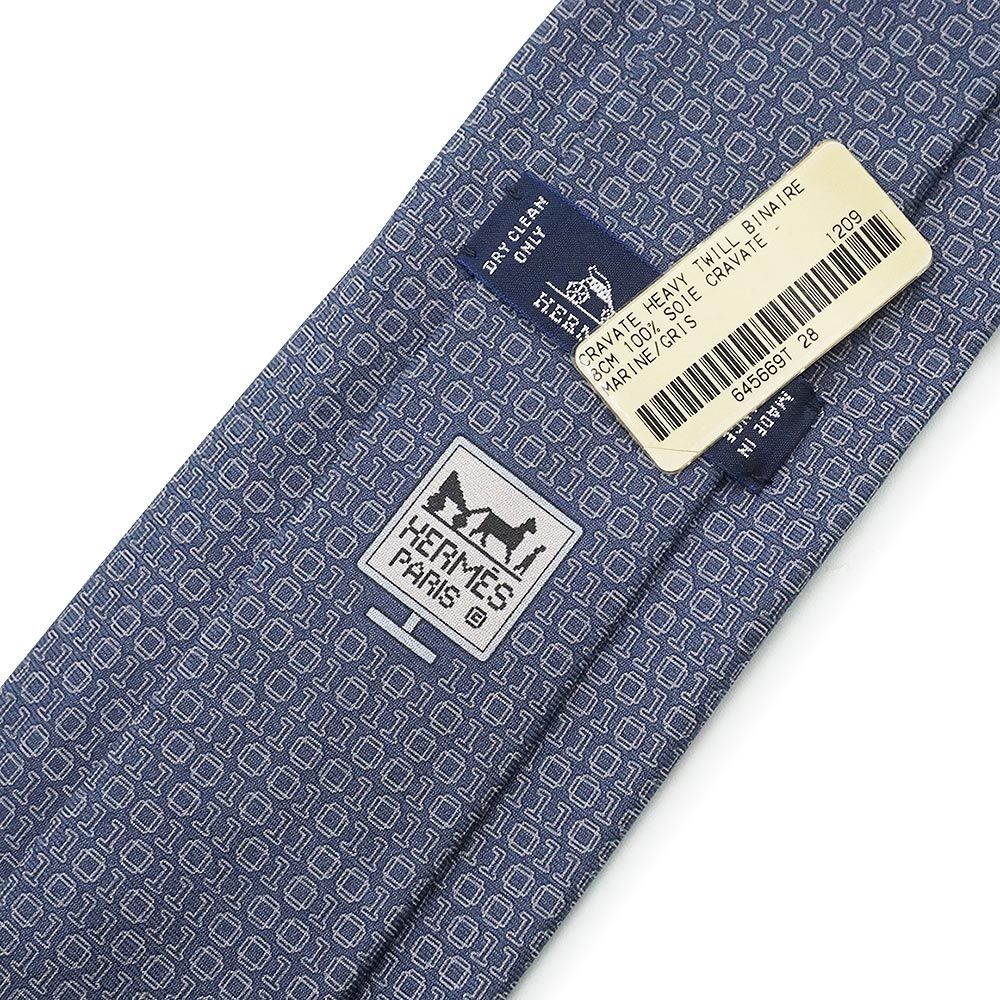 （新品・未使用品）エルメス HERMES BINAIRE ネクタイ 8CM シルク100％ マリン マリーヌ グリ ブルー グレー 箱付 エルメス BINAIRE ネクタイ 8CM シルク100％ マリン マリーヌ グリ