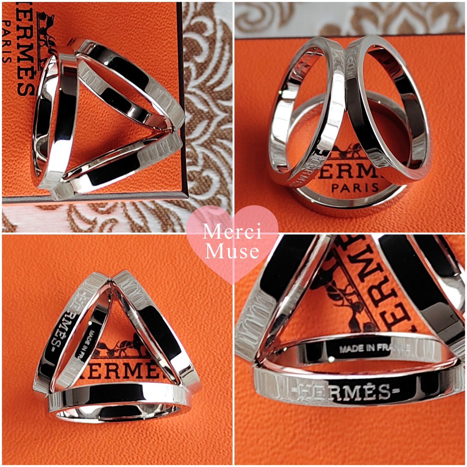 ❤未使用品❤スカーフリング トリオ シルバー金具 エルメス ネックレス