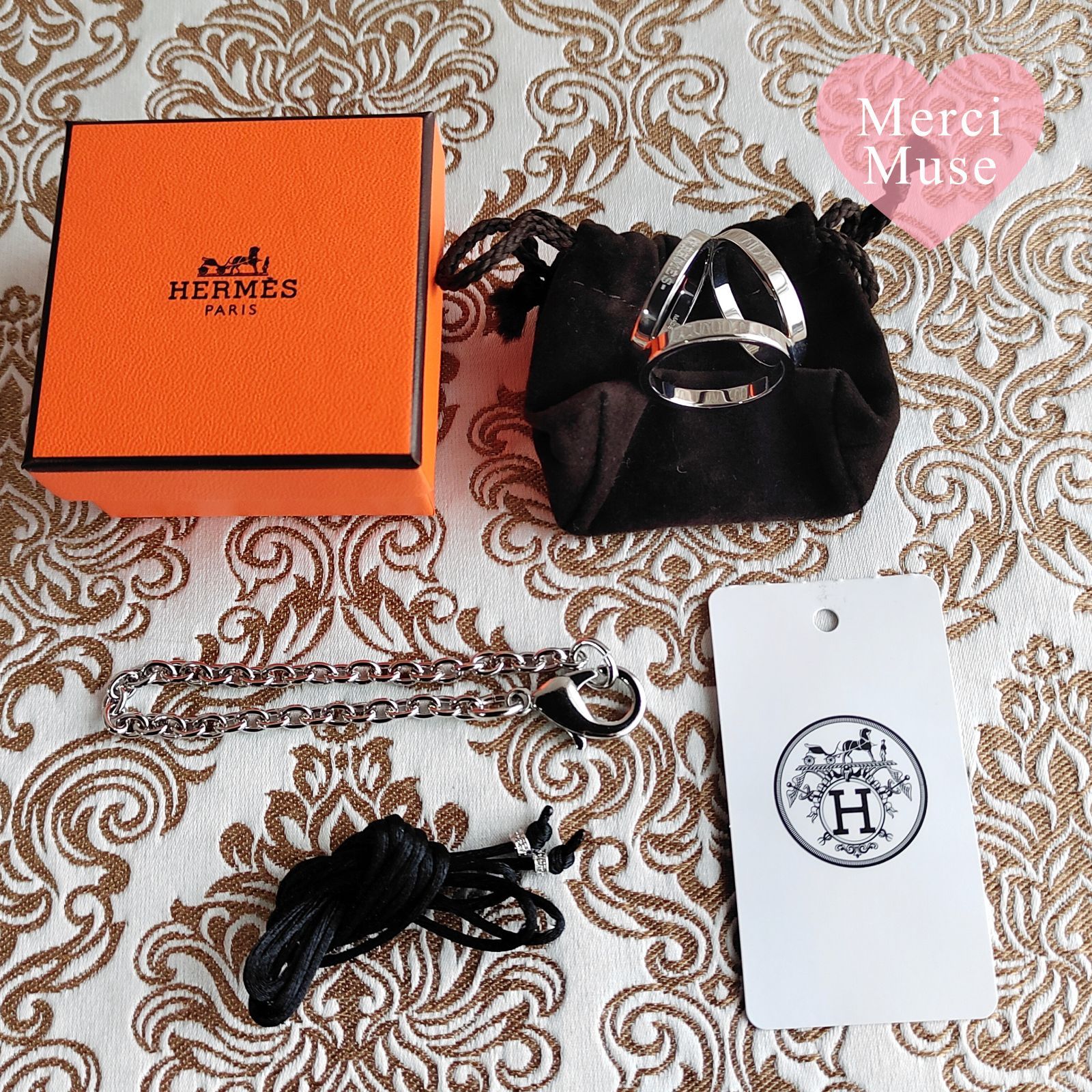 ❤未使用品❤スカーフリング トリオ シルバー金具 エルメス ネックレス