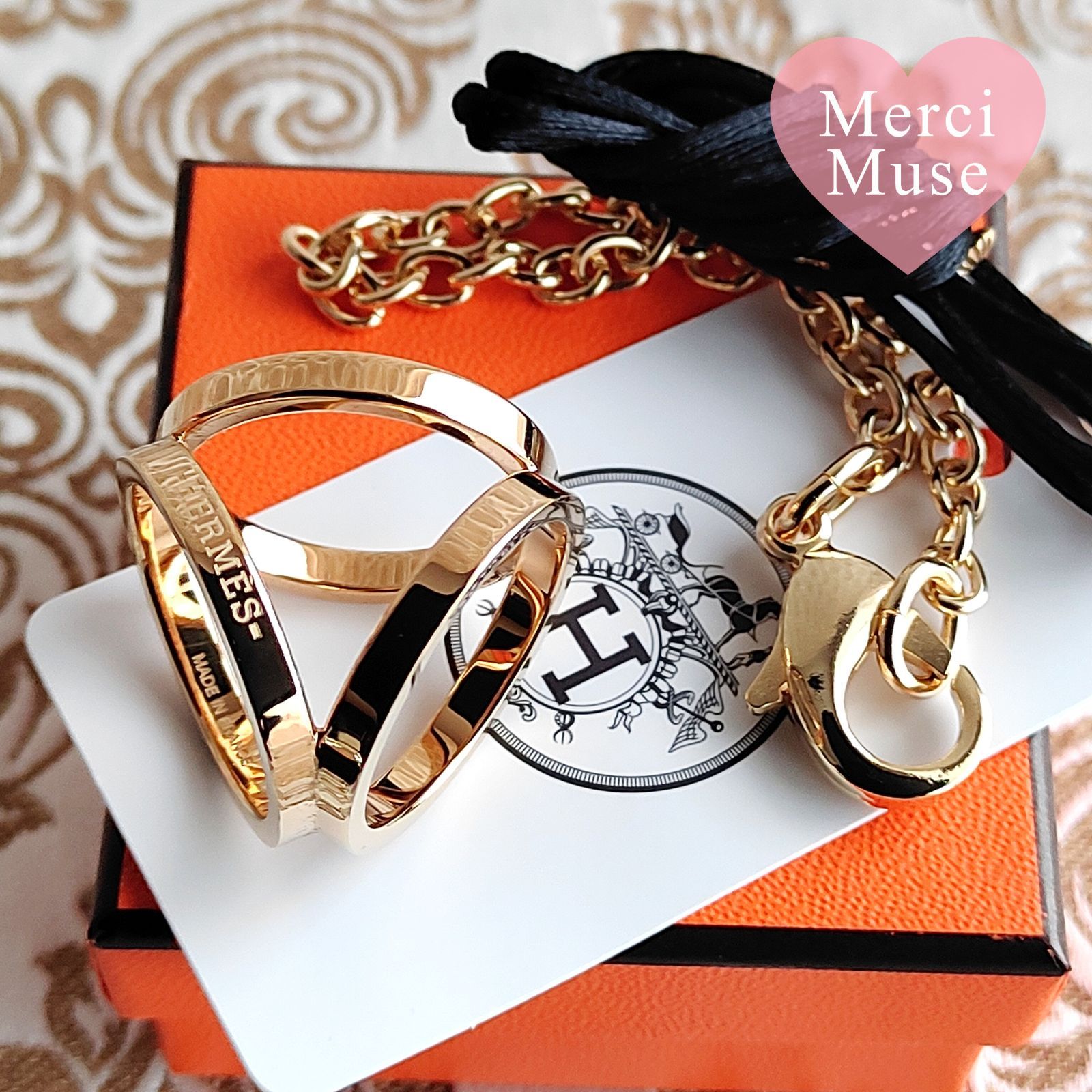 ❤未使用品❤スカーフリング トリオ ゴールド金具 エルメス ネックレス