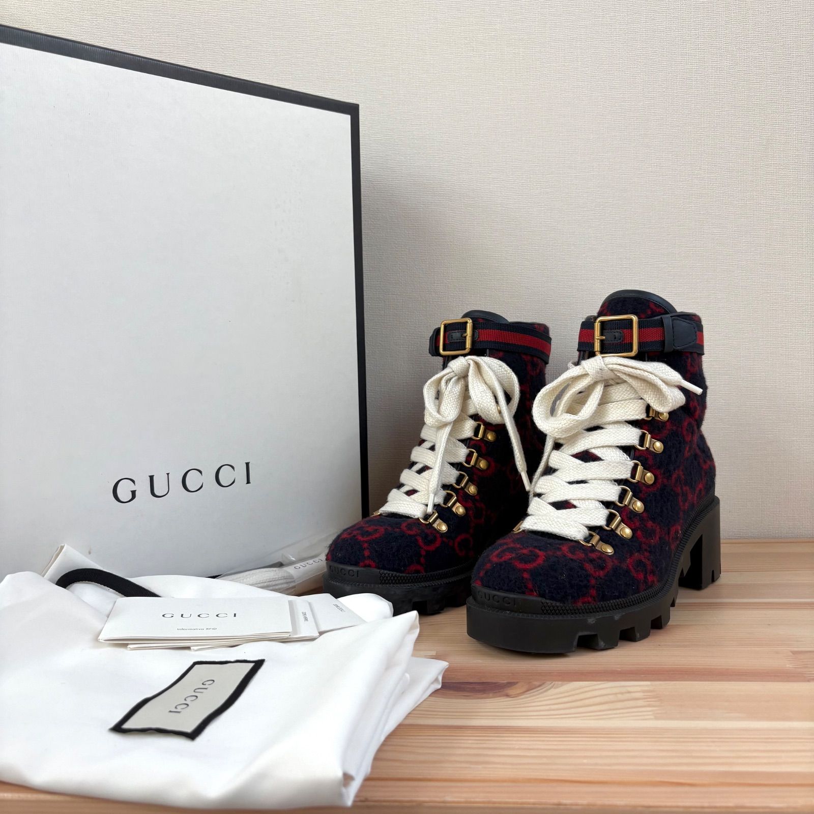 GUCCI グッチ GG柄 シェリーライン ショートブーツ ヒール 36 1 2 23.5cm