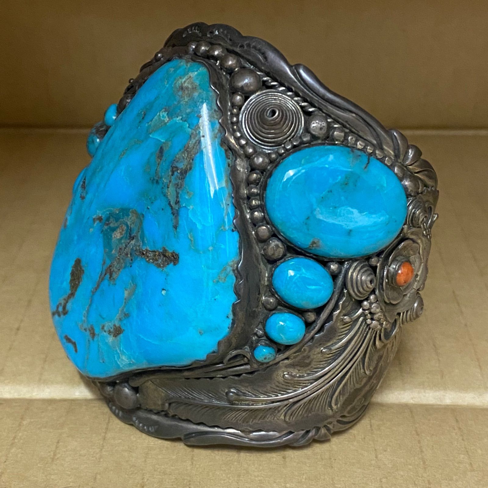 ターコイズ ブレスレット バングル ハンドメイド クラスタータイプ Silver925 腕 ネイティブ インディアン メンズ バイカー インディアンジュエリー