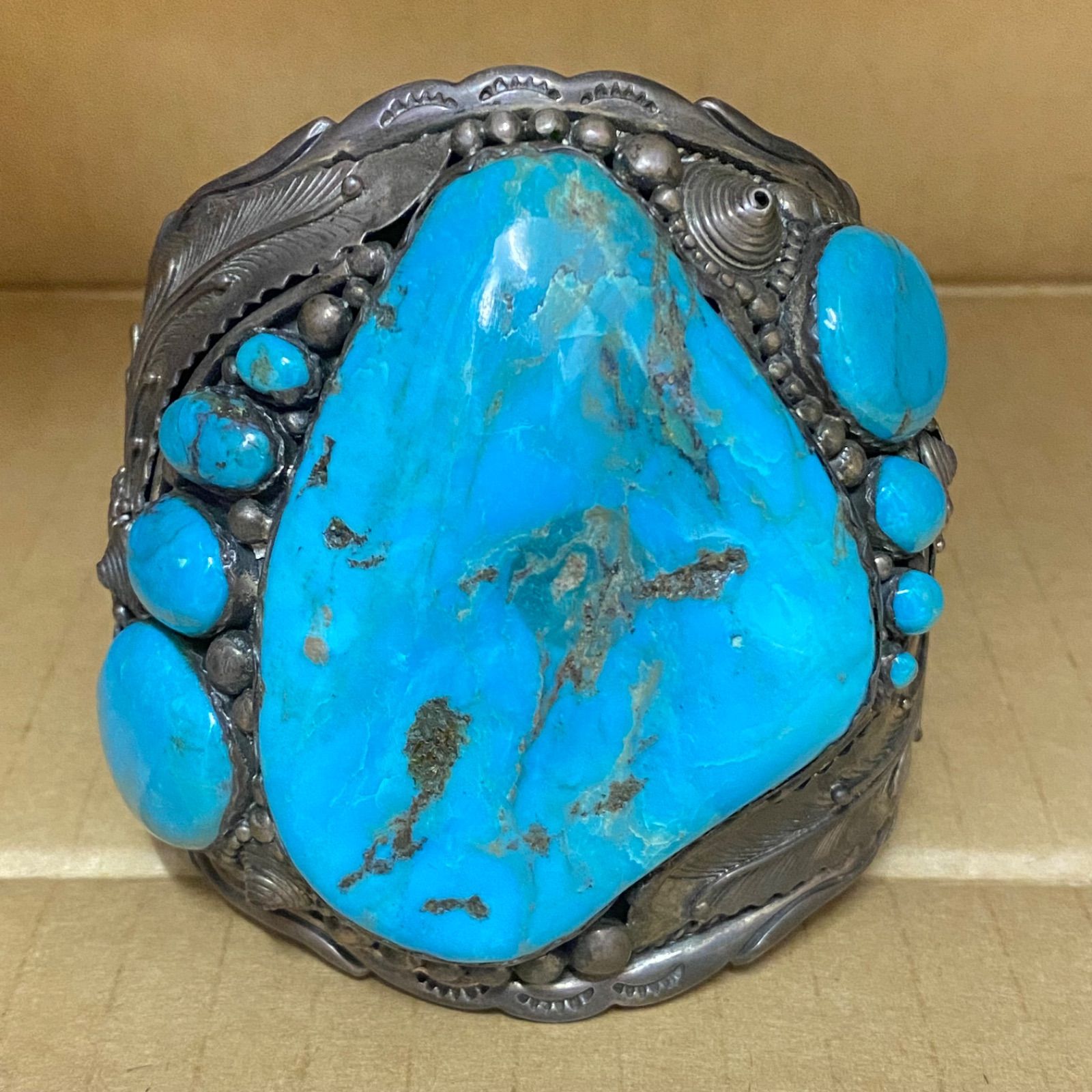 ターコイズ ブレスレット バングル ハンドメイド クラスタータイプ Silver925 腕 ネイティブ インディアン メンズ バイカー インディアンジュエリー